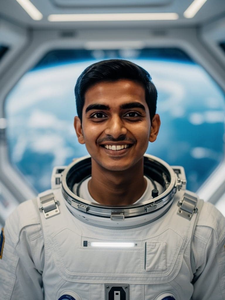The same astronaut photo after Photo Face Swap puts a man's selfie face on it
