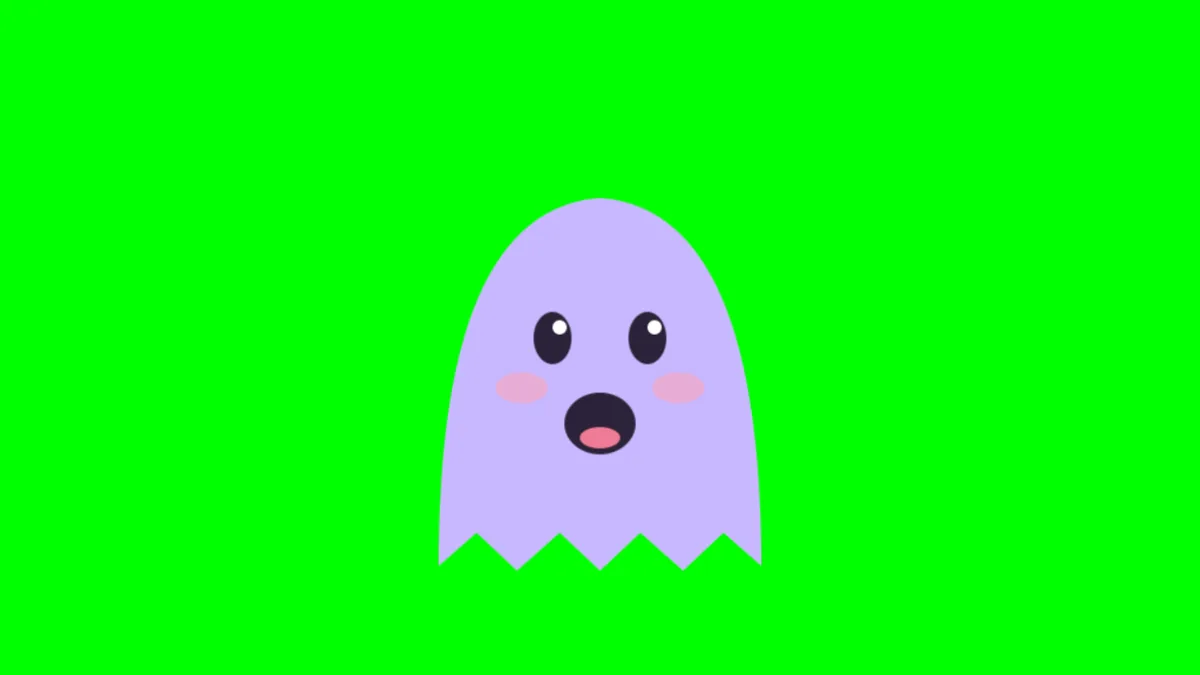 Our test PNGTuber, a lilac ghost with its mouth open, on the PNGTuber Maker's green screen background, ready for a Chroma Key filter in OBS