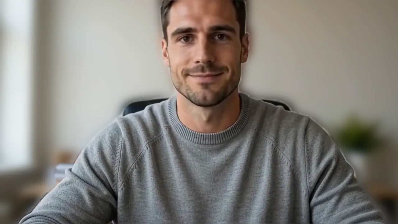 The same test call with Facecam Virtual Camera picked: the man stays sharp and the room behind him is blurred
