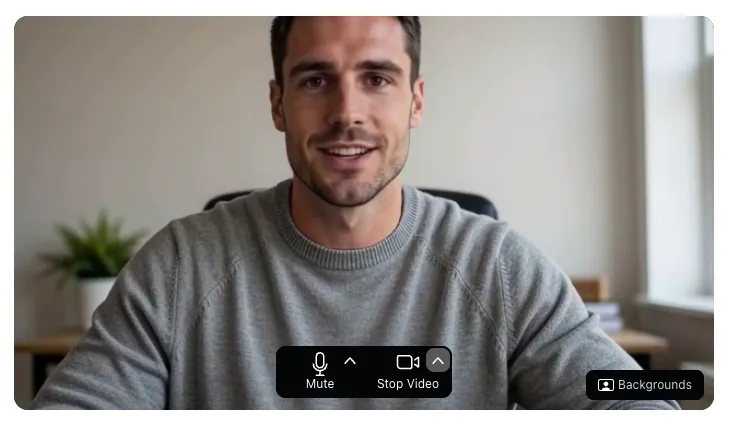 Zoom's join screen in Chrome, still showing the normal webcam