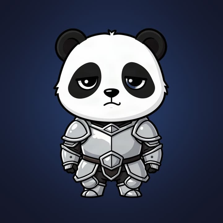 A chibi panda knight in silver armor, switching between idle and talking