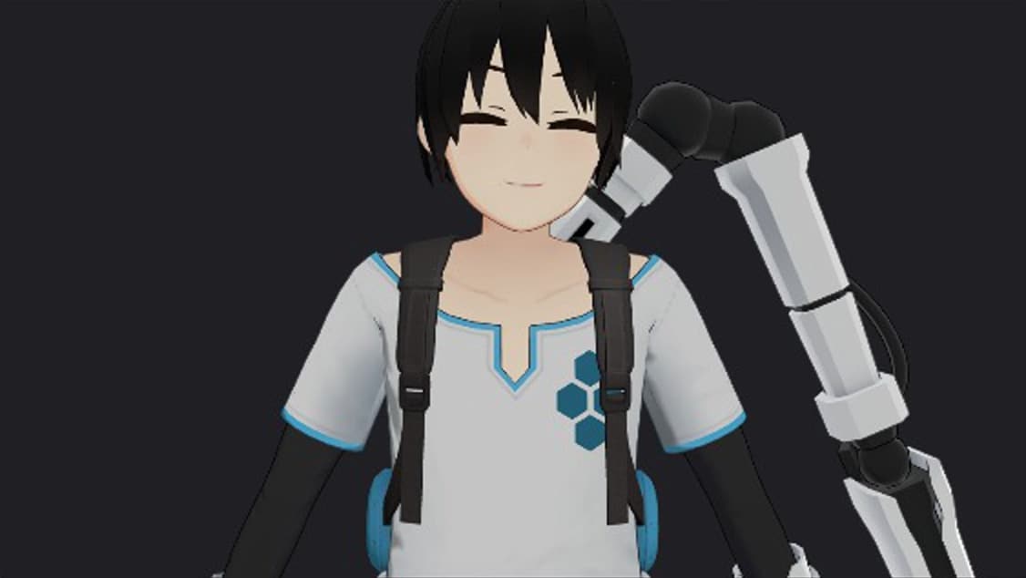 The VTuber Maker's sample avatar following a webcam, recorded in our test