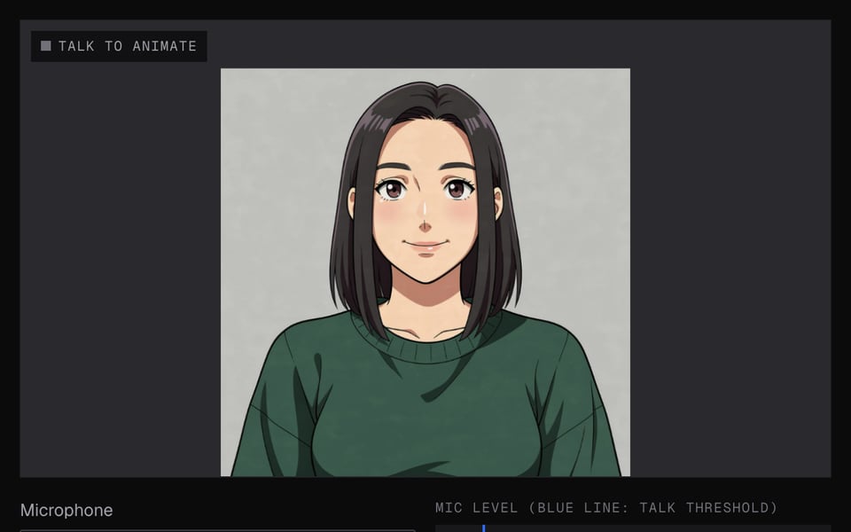 The anime avatar loaded into PNGTuber Maker as a talking avatar