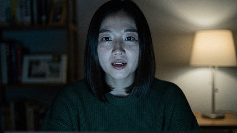 Webcam photo of a woman at her desk