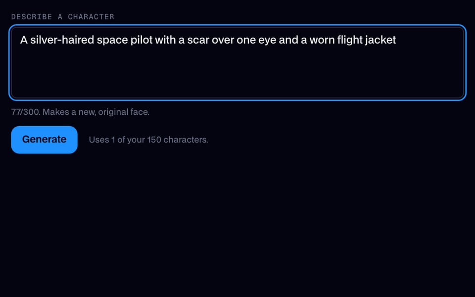 Character Generator with a description of an original character