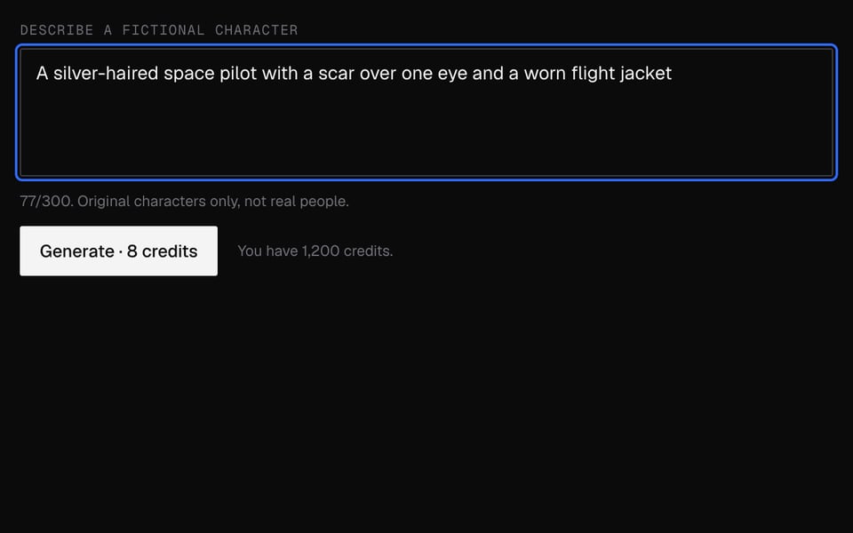 Character Generator with a description of an original character
