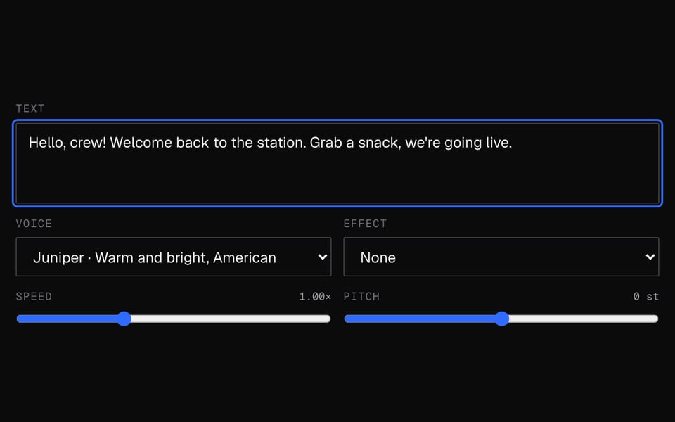 Character Voice Generator with a line of text and a voice picked