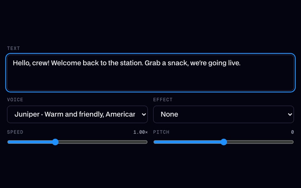 Character Voice Generator with a line of text and a voice picked