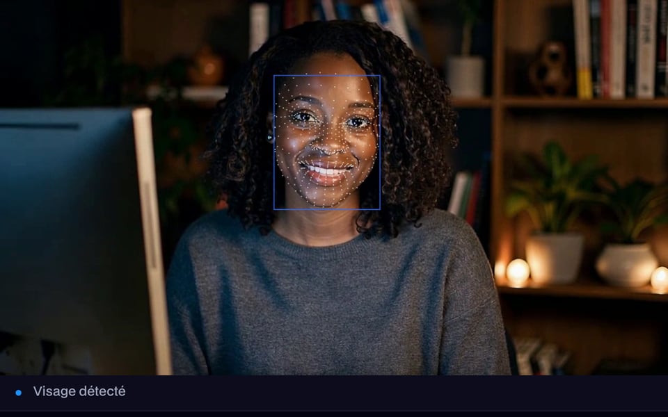 Test de suivi du visage : visage détecté et suivi