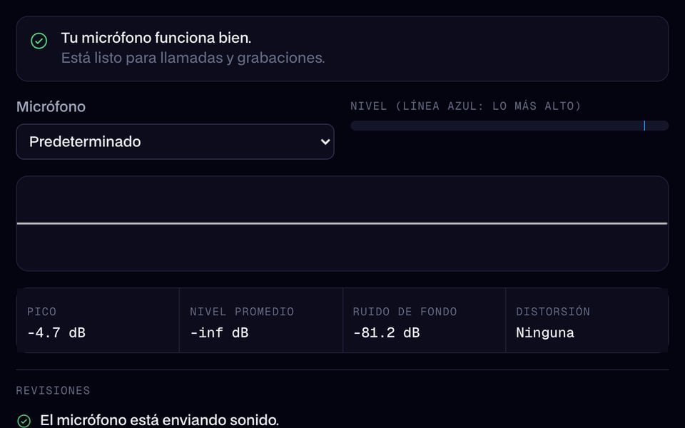 Prueba de micrófono: el micrófono funciona bien
