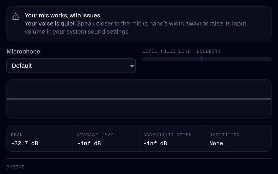 Mic Test: works, but the voice is too quiet