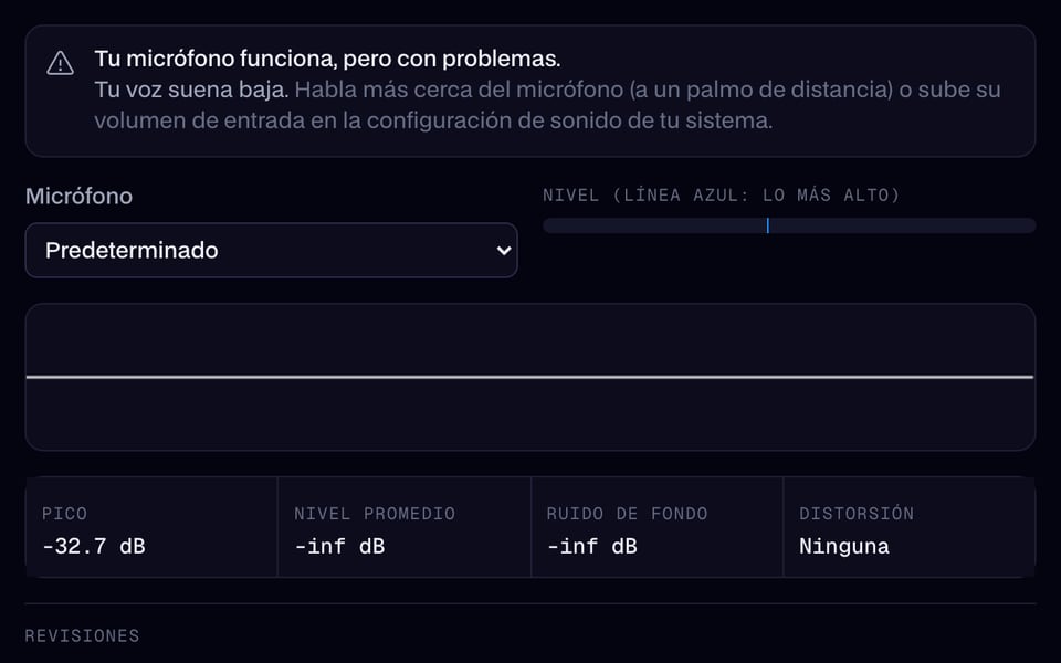 Prueba de micrófono: funciona, pero la voz se oye demasiado baja