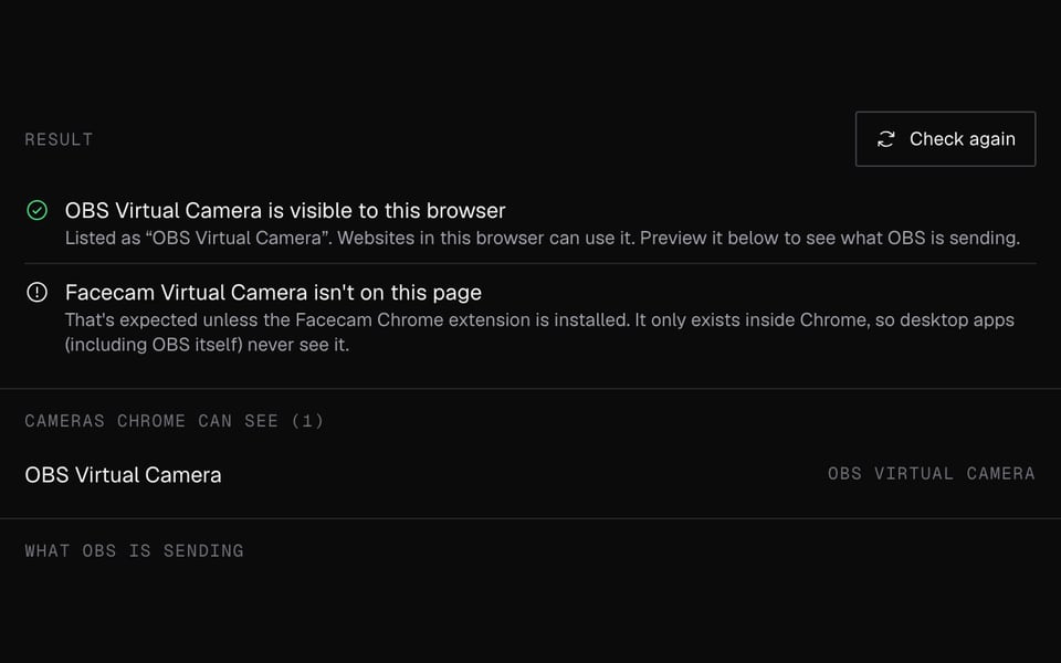 OBS Virtual Camera found