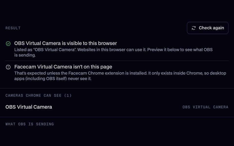 OBS Virtual Camera found