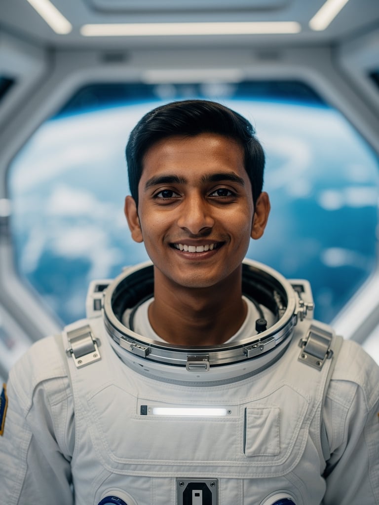 Foto de un astronauta en una estación espacial, antes del cambio de cara
