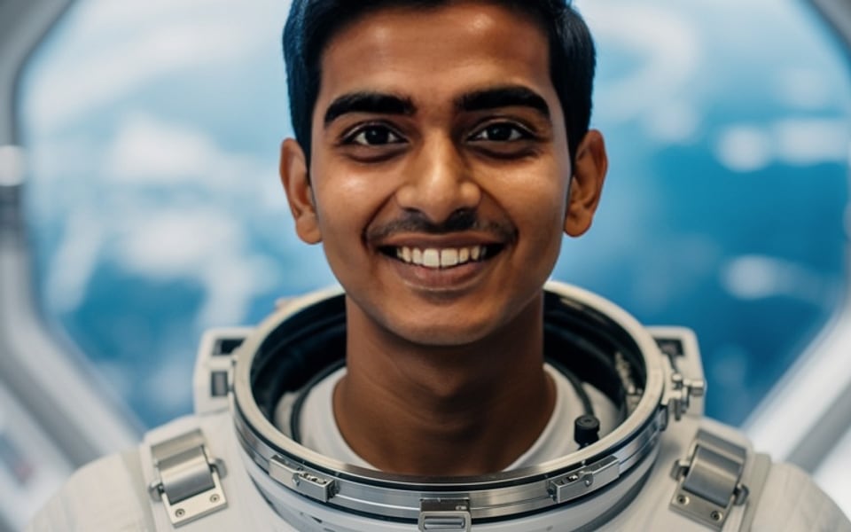 The astronaut photo with the selfie's face swapped in