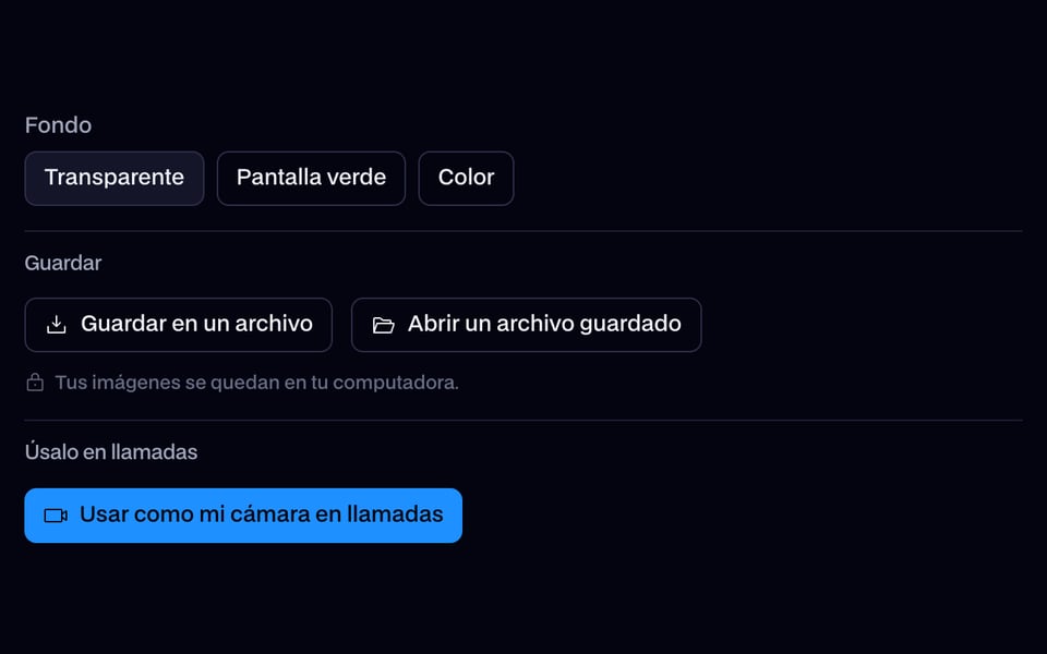 Fondo, guardado y el botón de la cámara virtual