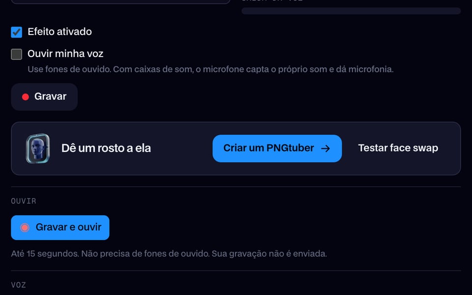 A voz Menina escolhida entre as predefinições