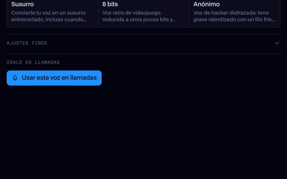 Controles deslizantes de ajuste fino y el botón que envía la voz a las llamadas