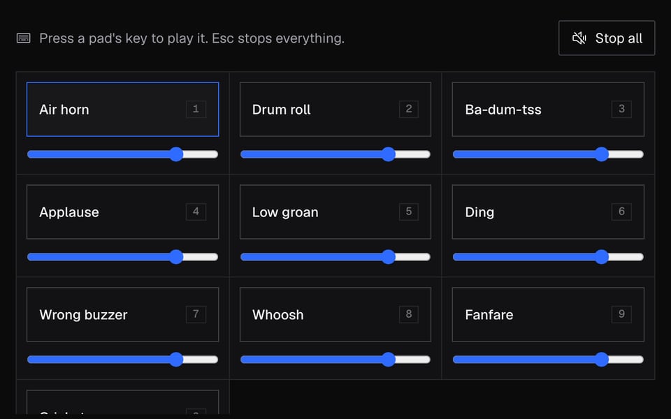 Press a pad's number key to play it