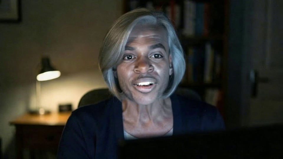 The same video after Video Face Swap puts the Atlas character's face on her