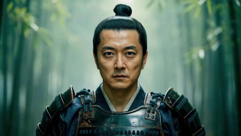 Extrait de film d'un samouraï dans une forêt de bambous, avant le face swap