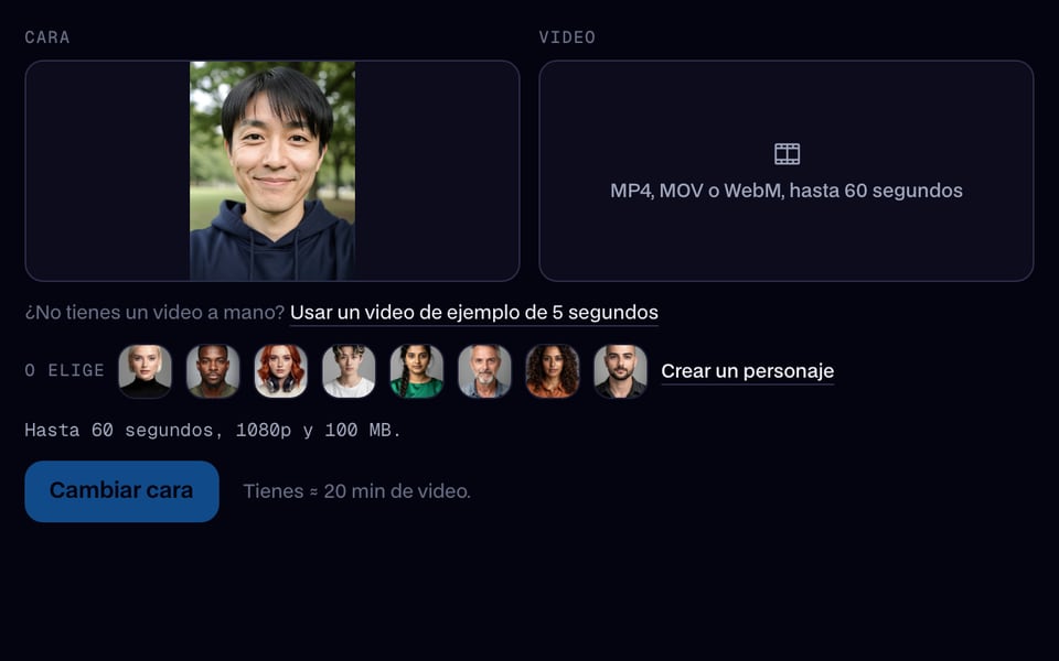 Face Swap de video con una selfie agregada como cara