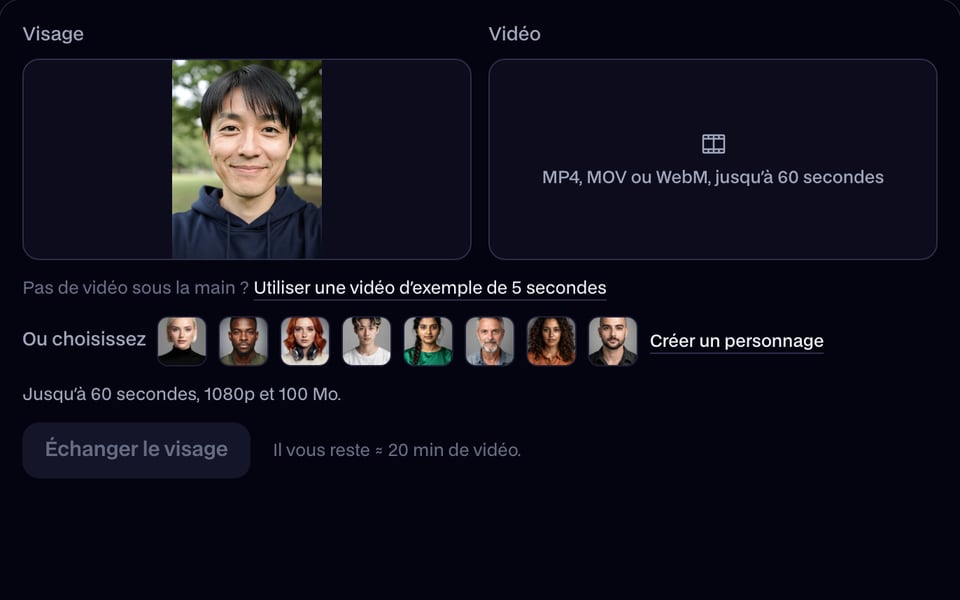 Le face swap vidéo avec un selfie ajouté comme visage