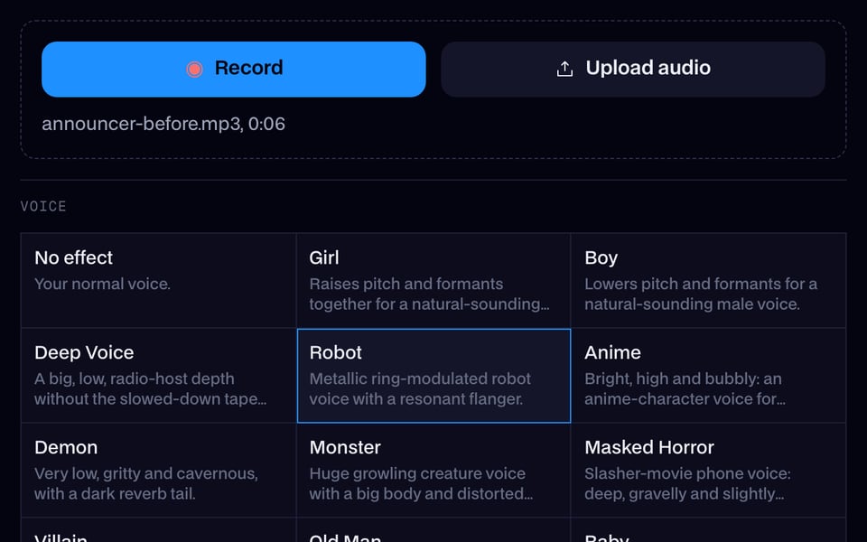 A recording added and the Robot voice picked