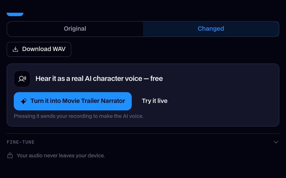 The changed recording, ready to play and download