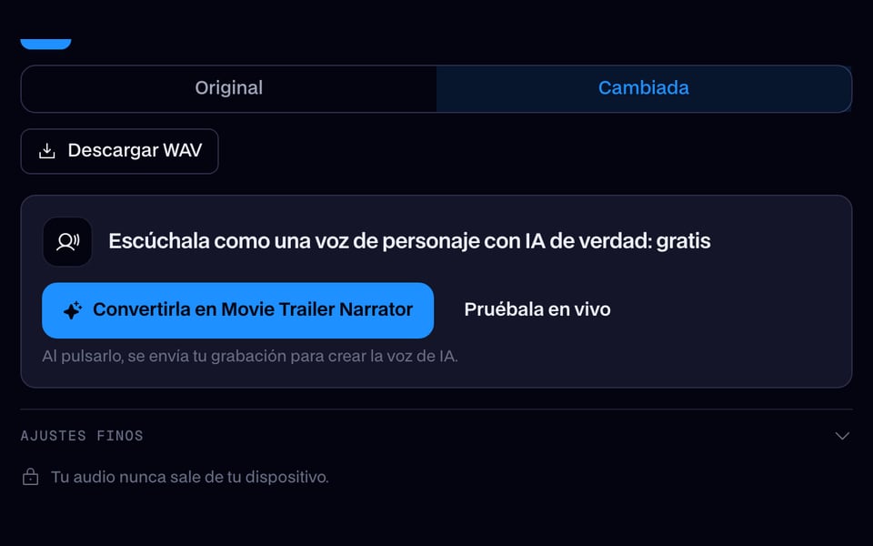 La grabación modificada, lista para reproducir y descargar