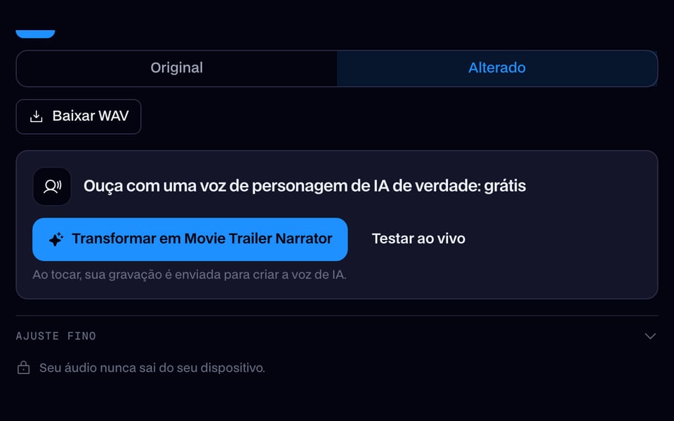 A gravação modificada, pronta para tocar e baixar