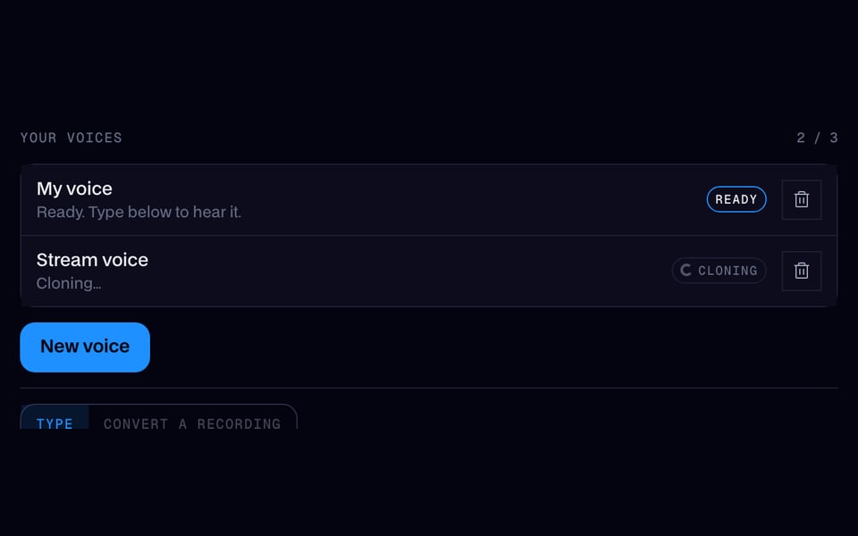 Voice Clone ready to record a new voice