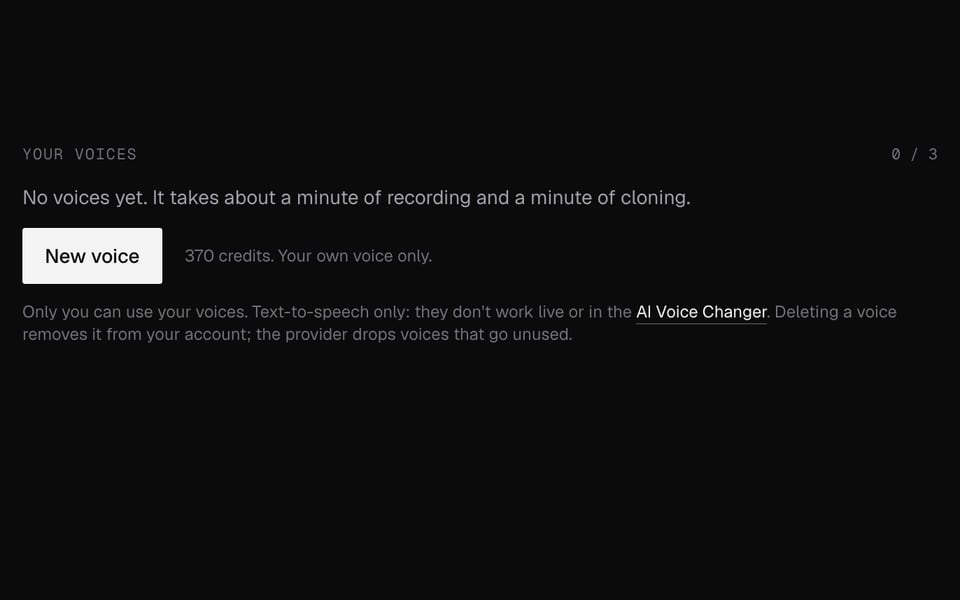 Voice Clone ready to record a new voice