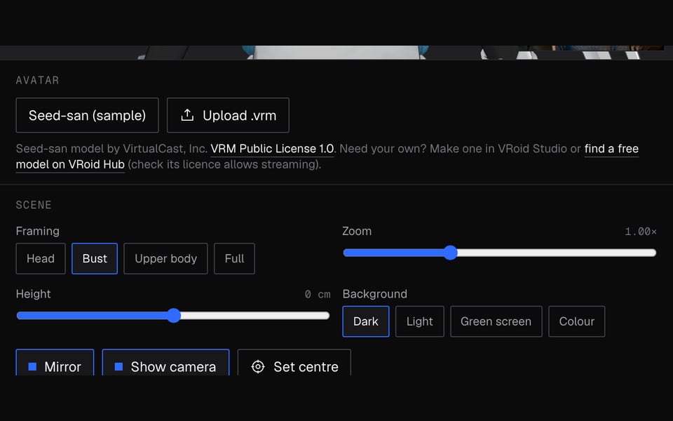 Framing, zoom and background settings