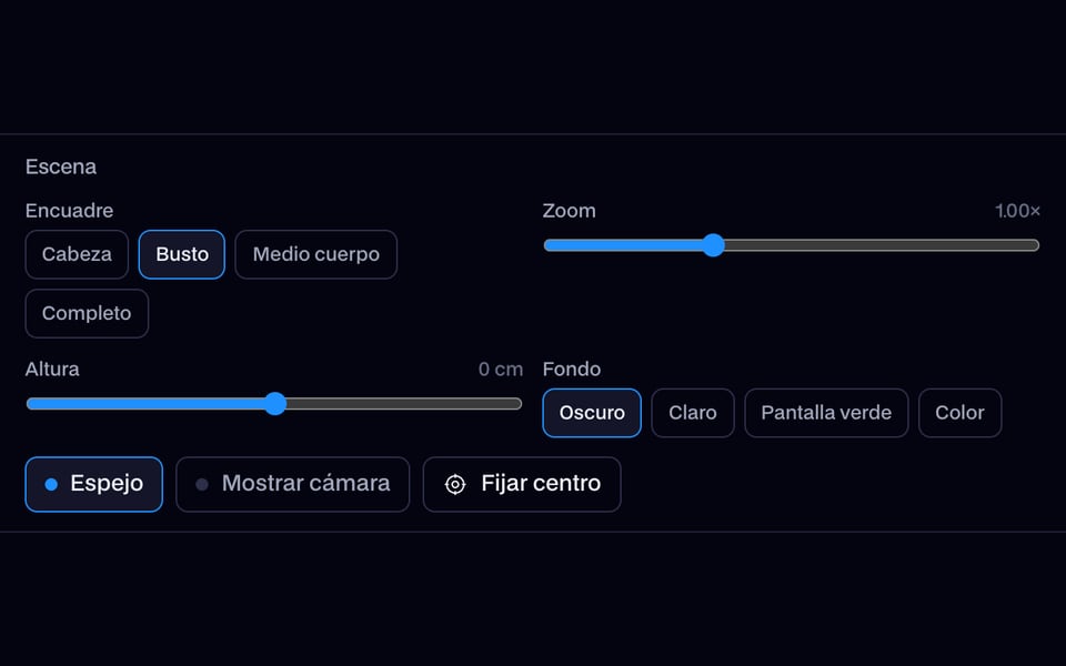 Ajustes de encuadre, zoom y fondo