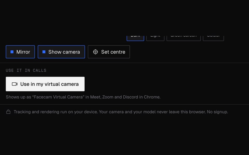 The button that sends the avatar to calls as a camera