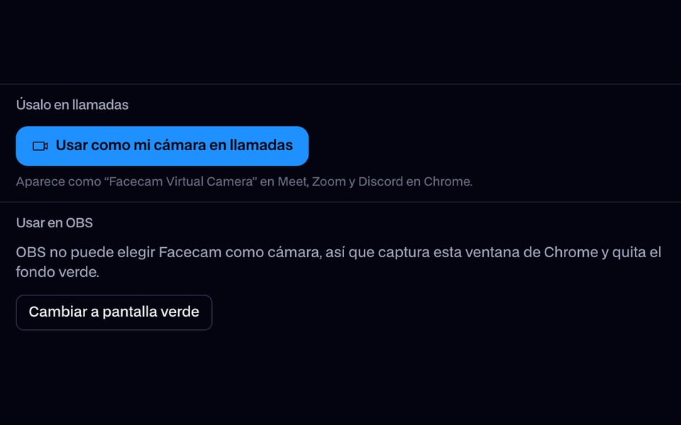 El botón que envía el avatar a las llamadas como cámara