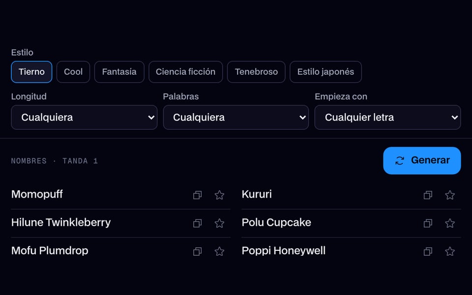 Elige un estilo, una longitud y una letra inicial