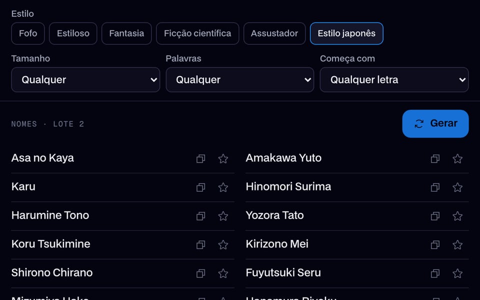 Uma nova leva de nomes em estilo japonês