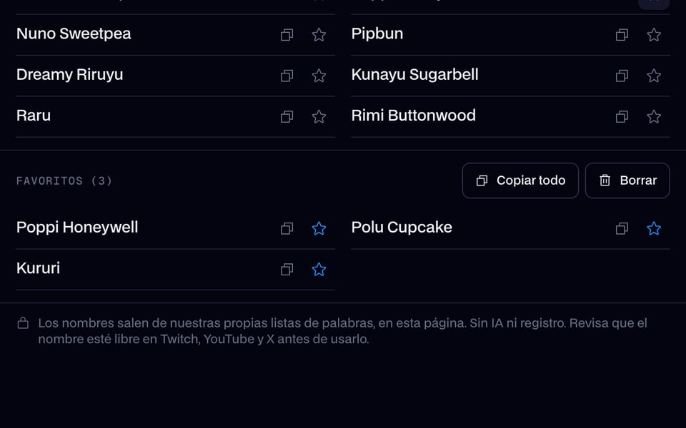 Marca con una estrella los nombres que te gusten para guardarlos