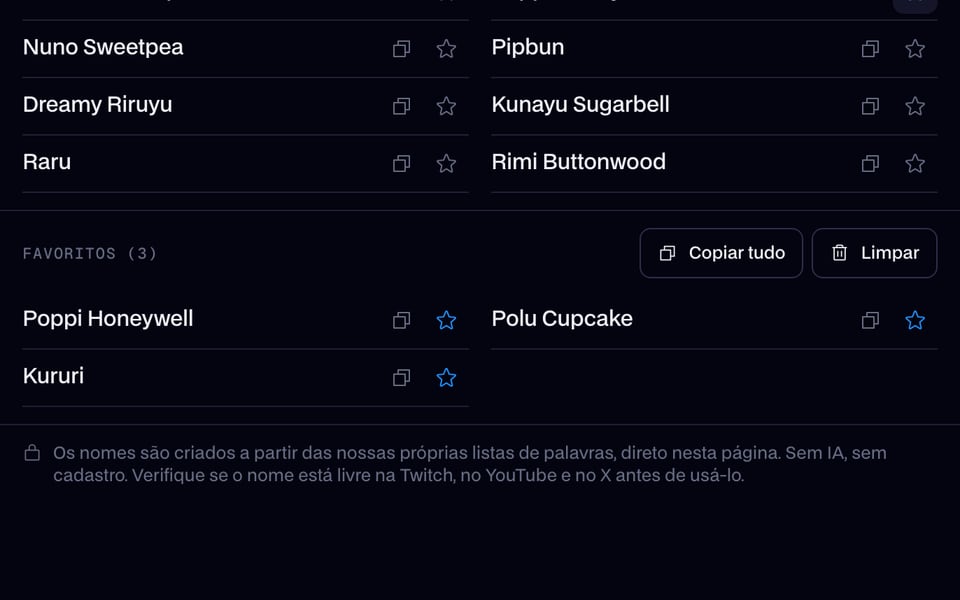 Marque com estrela os nomes que você gostar para guardá-los