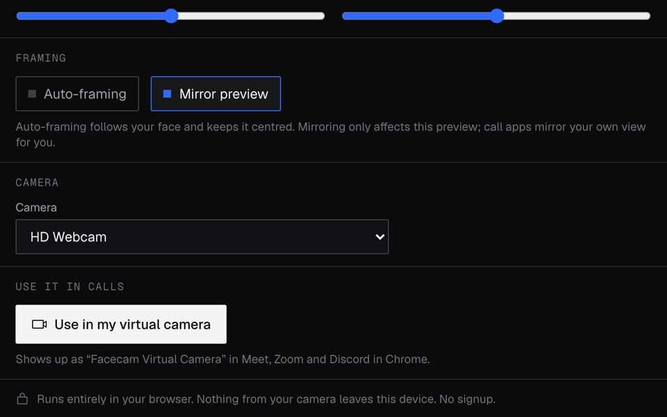 Framing, camera choice and the virtual camera button